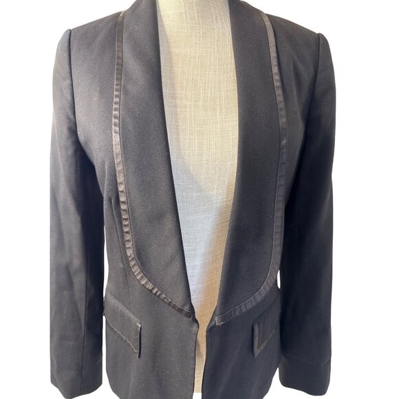 Club Monaco Black Satin-Trim Open Front Blazer Jacket Size 6 - Picture 5 of 12